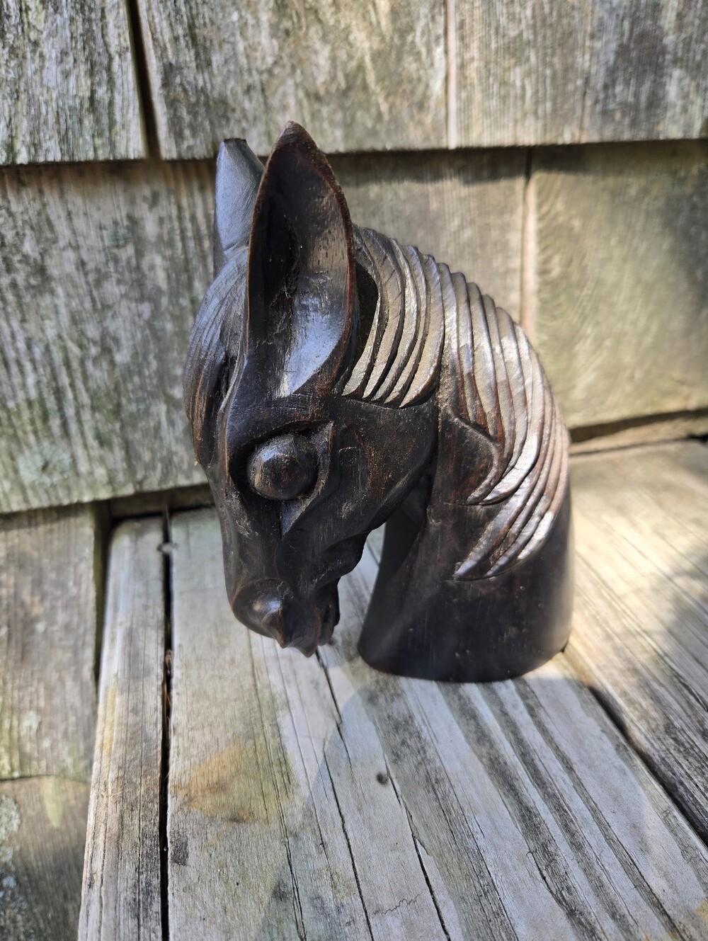 Vintage Carved Wooden Horse Head Figurine Sculpture